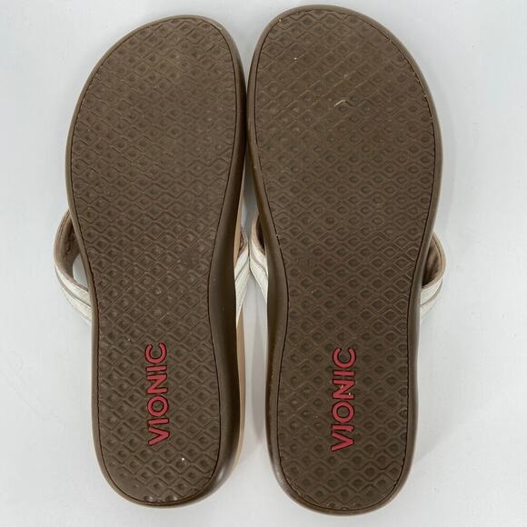 Vionic Thong Sandals Size 11 White Leather Flip Flop Arch Support Comfort - Picture 8 of 8